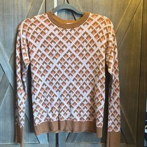 Cute Crew Neck Sweater Light Brown Pink Peach retro Small